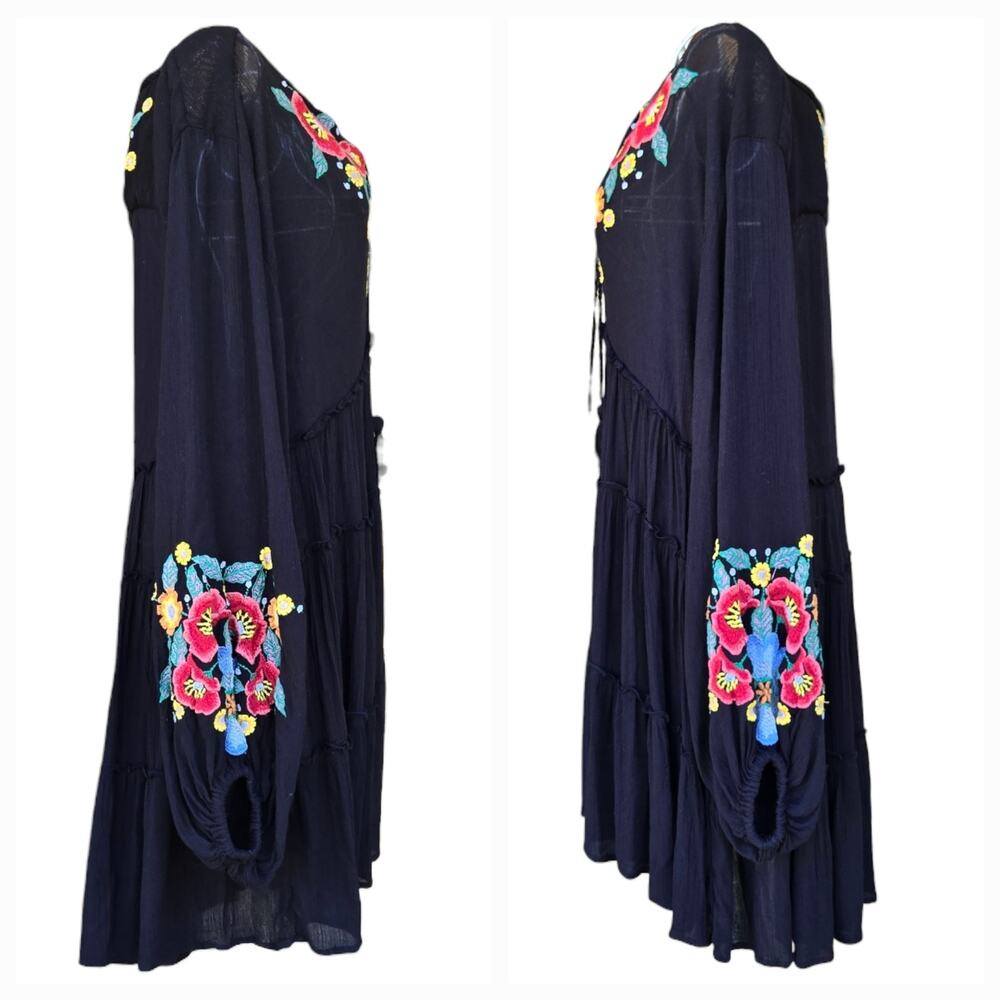 Free People Spell On You Black Embroidered Dress Small Petite - Picture 5 of 8